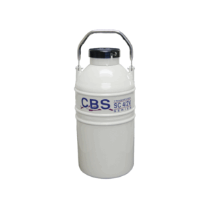 A white, cylindrical SC Vapor Series liquid nitrogen storage container labeled SC 4/2V with a 3.6 liters capacity and a metal carrying handle is shown against a plain white background.
